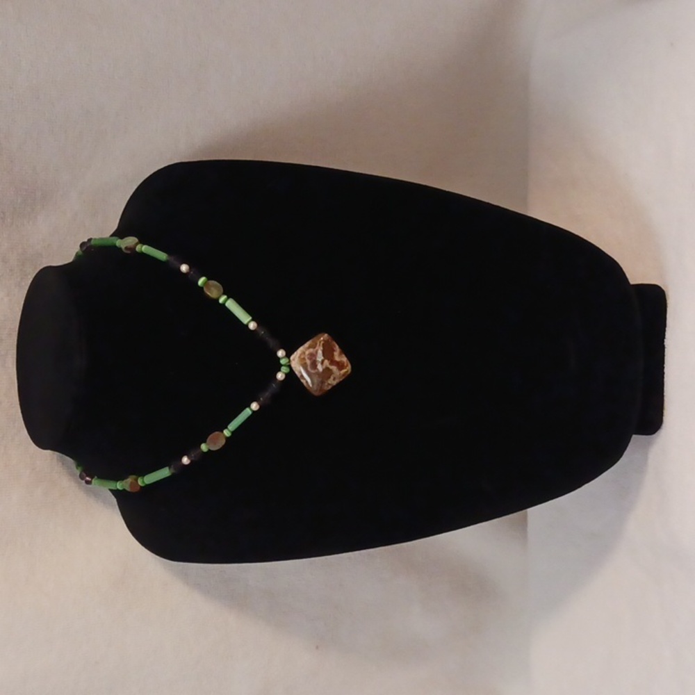 Vintage GEMSTONES 10"Necklace Jade Garnet Pearls Agate Gemstones Southwest Boho - Picture 5 of 9